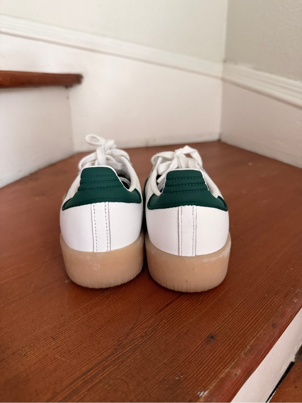 adidas Samba White Sneakers with Green Stripes and Gum Sole Women - Picture 2 of 8